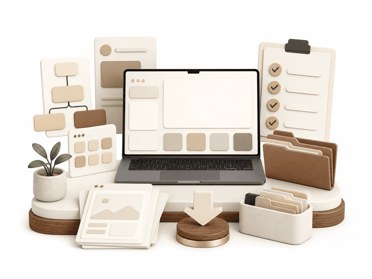 FourFeetz creator toolkit with laptop workflow cards templates and checklist