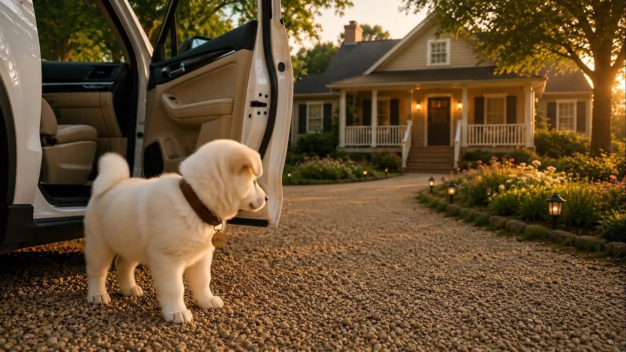 Final HARU video frame walking toward the house after an approved first-shot image